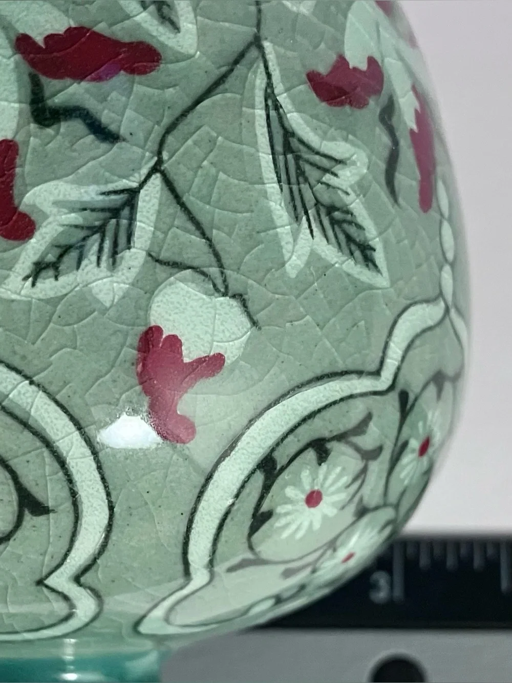 Vintage CELADON KOREAN Sanggam Inlaid MAEBYEONG VASE / Crackle Glaze / SIGNED